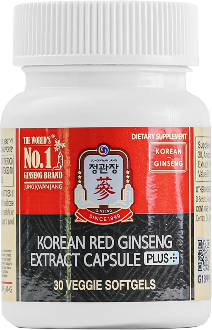 JUNG KWAN JANG Korean Red Ginseng Extract Capsules Plus | All-in-1 Focus Pills for Men &amp Women | Natural Energy Supplements Circulation Immune Support | 30 Capsules