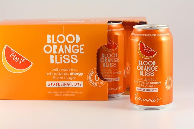 KauffmanTreats Frannie Sparkling Beverage- Zero Calories &amp Sugar Aspertame Free: 24-Ct Case 12 Oz. Cans (Blood Orange Bliss)