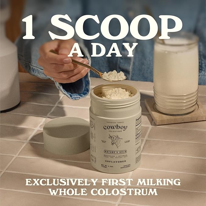 COWBOY - The Exclusive 1st Milking Whole Grass Fed Colostrum Supplement for Full Body Health - Bovine Colostrum Powder Packed w/Bioactive Nutrients - Sugar Free (Strawberry 30 Servings)
