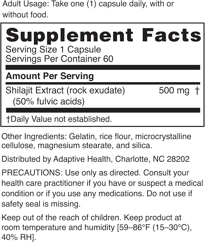Nugenix Essentials Shilajit Capsules Supplement for Men and Women - 500mg Standardized to 50% Fulvic Acids Himalayan 60 Capsules