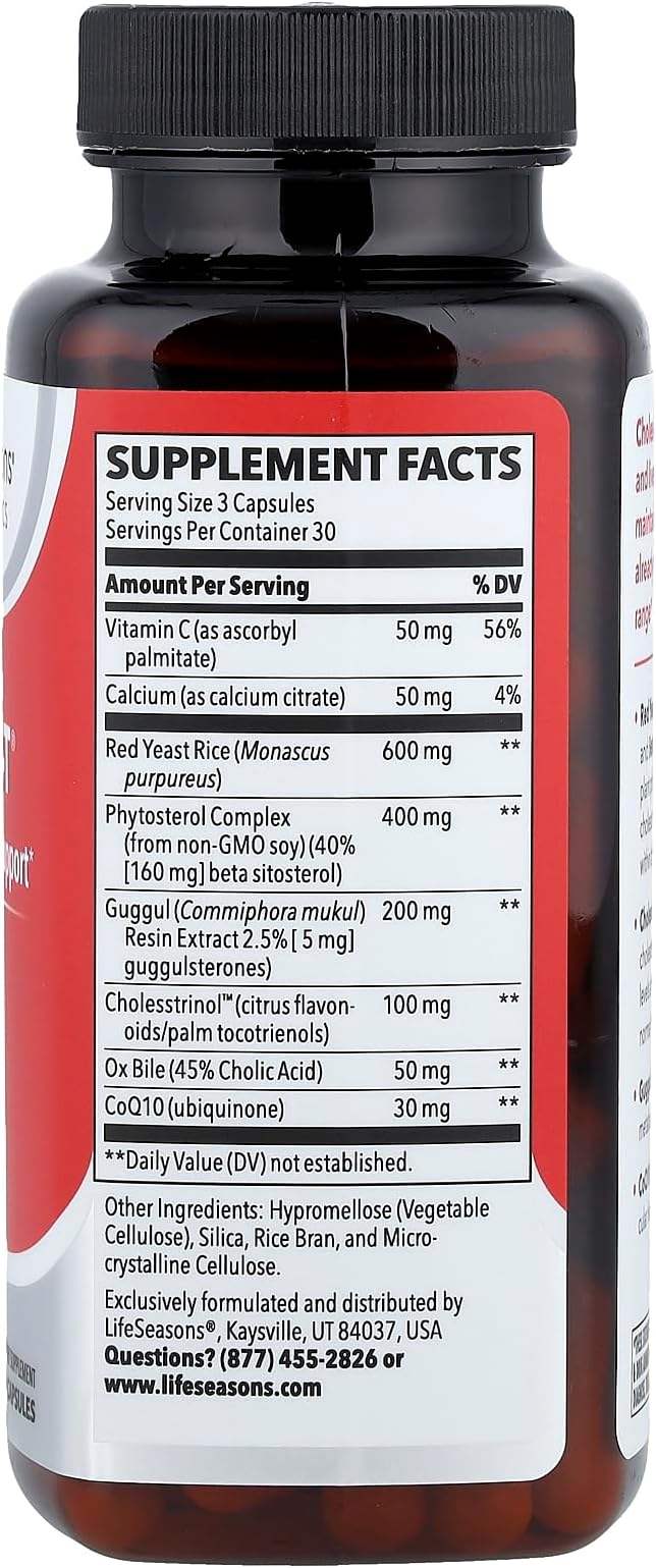 LifeSeasons Choles-T - Cholesterol Support Supplement - Supports Healthy Cholesterol Levels &amp Enhances Liver Function - Red Yeast Rice CoQ10 Guggul &amp Phytosterols - 90 Capsules / 30-Day Supp