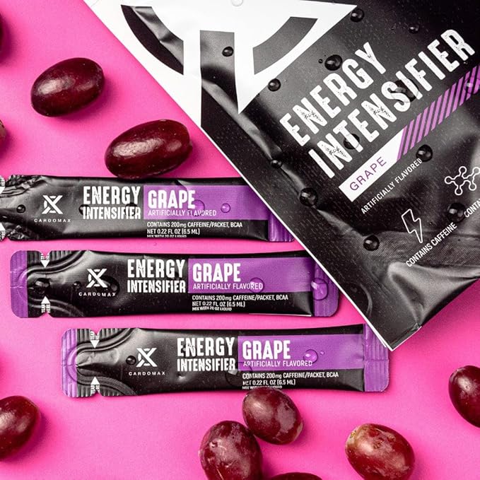 CardoMax - Energy Drink Packets - Liquid Preworkout for Men &amp Women Caffeine Packets with BCAA Vitamin B12 Vitamin B6 &amp B3 - Sugar-Free Zero Calorie Vegan &amp Keto - 15 Stick Packs - Gra