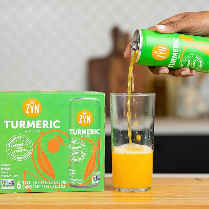 ZYN Turmeric Wellness Drink (6 Pack) Mango Lychee Flavored Turmeric Curcumin with Black Pepper No Added Sugar Low Carb &amp Low Calorie Clean Alternative