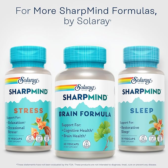 SOLARAY SharpMind Brain Support Formula - Nootropic Brain Supplements - Cognitive and Brain Health Support with Ginkgo Biloba - 60-Day Guarantee 60 Servings 60 VegCaps
