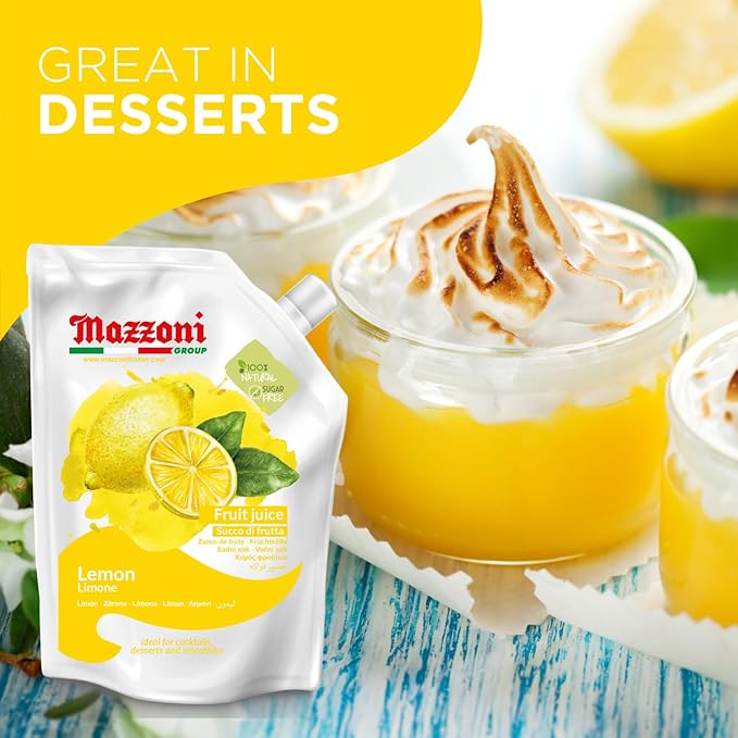 Mazzoni - Lemon Juice 100% Pure Lemon Just Juice No Sugar Added Not from Concentrate No Added Ingredients Mixer for Cocktails Drinks Smoothies – 2.2 lb Convenient Pouch Made in Italy