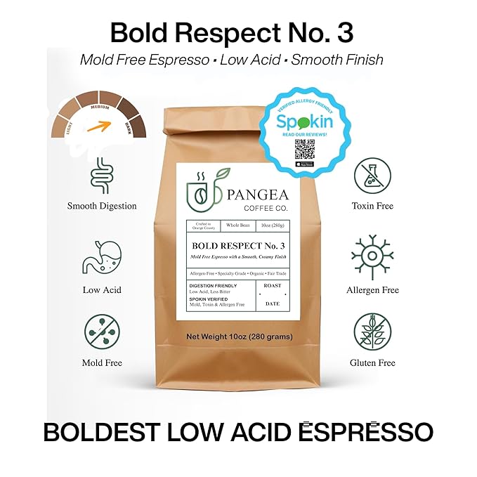 Pangea Coffee – Bold Respect Dark Roast Whole Bean Coffee – 3 Pack (10oz Bags) – Low Acid Organic Allergen-Free Small Batch Roasted