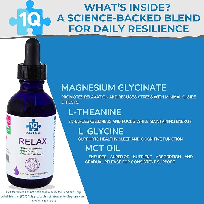 1Q Relax – Natural Liquid Calm Keeper Drops for Kids| Magnesium Glycinate L-Theanine &amp L-Glycine |No Melatonin Sugar-Free Vegan Non-GMO | Advanced Absorption | Gentle Mood Bedtime &amp Sleep