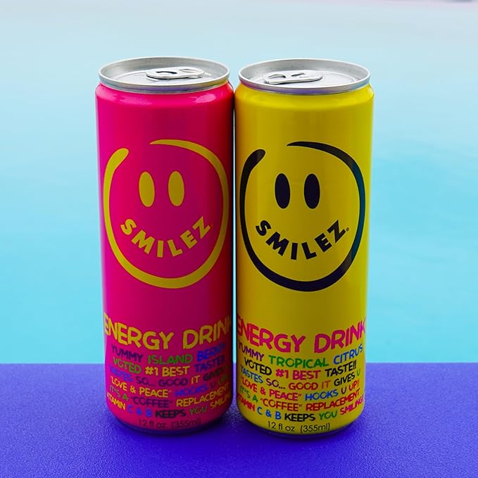 Smilez Energy Drink Variety Pack Tropical Citrus/Island Berry 12 Fl Oz Cans (Pack of 24)