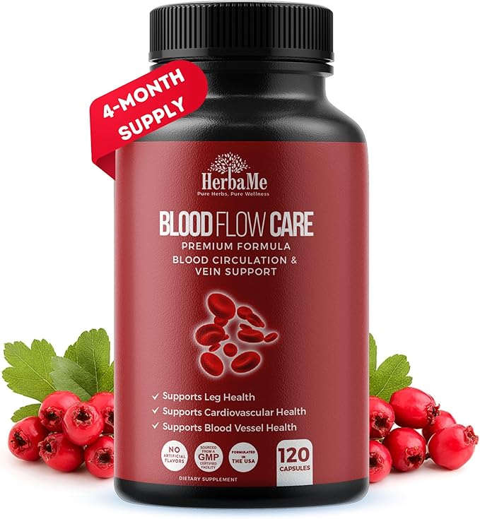 Blood Circulation Supplement 120 Capsules Supports Leg Vein Heart Vessels and Cardiovascular Health with Niacin L-Arginine Ginger Cayenne Pepper Hawthorn Diosmin Blood Flow Pills