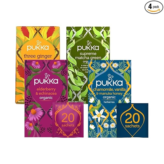 Pukka Tea Bags Organic (Elderberry + Echinacea Matcha GreenChamomile Vanilla &amp Manuka Honey &amp Three Ginger) (1ea) (Variety Pack)