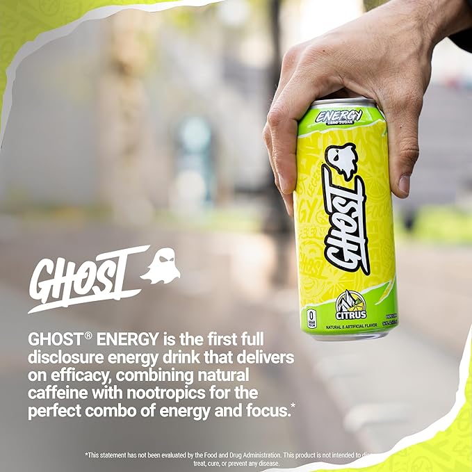 GHOST Energy Drink - 12-Pack Citrus 16oz Cans - Energy &amp Focus &amp No Artificial Colors - 200mg of Natural Caffeine L-Carnitine &amp Taurine - Gluten-Free &amp Vegan