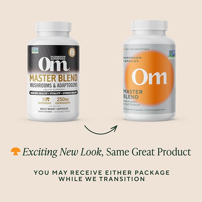 Om Master Blend Mushroom Capsules - Organic Mushroom Supplement with 10 Mushrooms and Ashwagandha – Supports Immunity Gut Health &amp Stress Relief 168 Count (56 Servings)