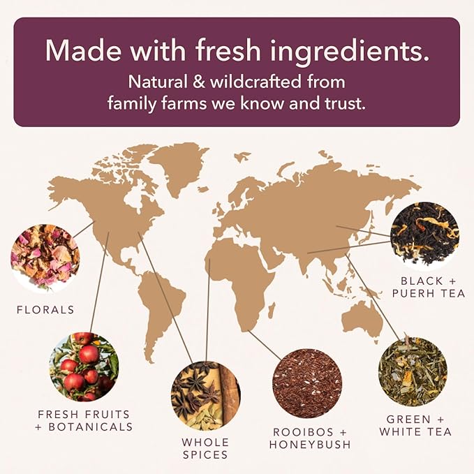Herbal Tea Sampler – 5 Caffeine-Free Loose Leaf Blends for Sleep and Relaxation Fruity and Dessert-Inspired Flavors 75 to 100 Cups – Handcrafted in USA – Plum Deluxe