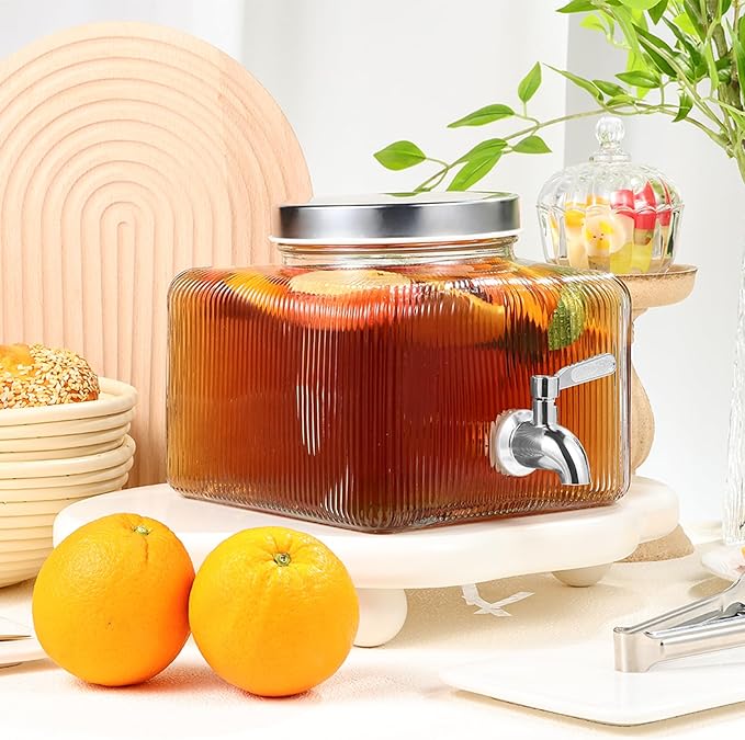 Drink Dispenser for Fridge Drink Dispensers for Parties1 Gallon Glass Beverage Dispenser with 100% Leakproof Stainless Steel Spigot Ideal for Water Lemonade Juice Iced Tea
