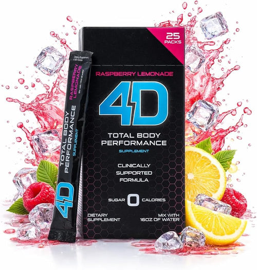 4D Raspberry Lemonade 25 Unit Drink Mixes - Electrolytes Aminos Vitamins &amp Energy Powder Packets - Zero Calories &amp Sugars - Gluten Free Non-GMO Keto &amp Vegan Friendly