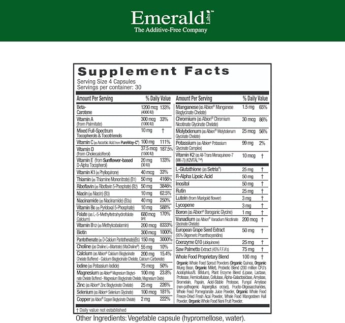 EMERALD LABS Men's 45+ Clinical Multi - Multivitamin for Comprehensive Support Bone &amp Heart Health* - Designed for Men 45+ - Gluten-Free &amp Vegetarian - 120 Vegetable Capsules (30-Day Supply)