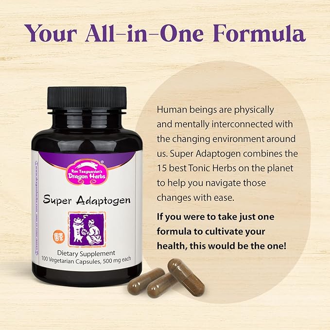 Dragon Herbs Super Adaptogen | All Natural Supplement to Support Well-Being Mood Immune Function Strong Adaptive Response | All Natural Ingredients Non-GMO (100 Capsules 500 mg Per Capsule)”