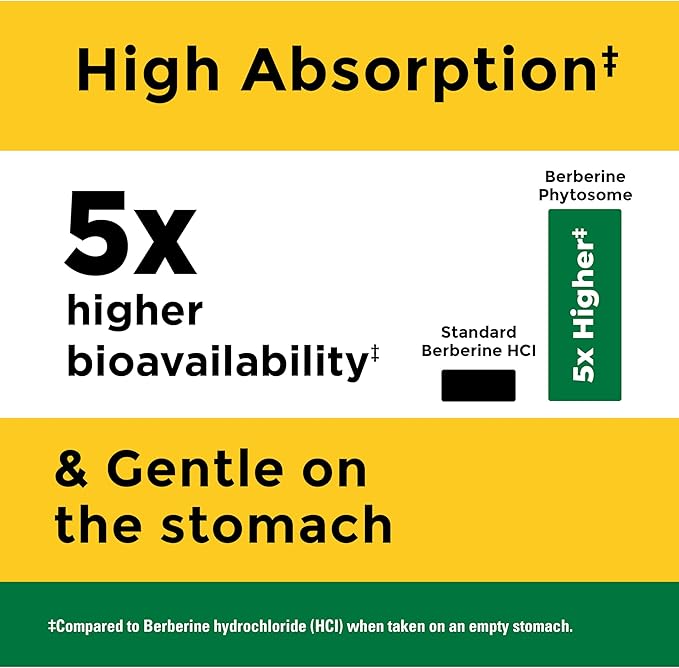 Nature Made Better Absorption Berberine Phytosome Supplement 1100mg Per 2 Capsules Daily Berberine Supplement for Cardiovascular Health Support 60 Capsules 30 Day Supply
