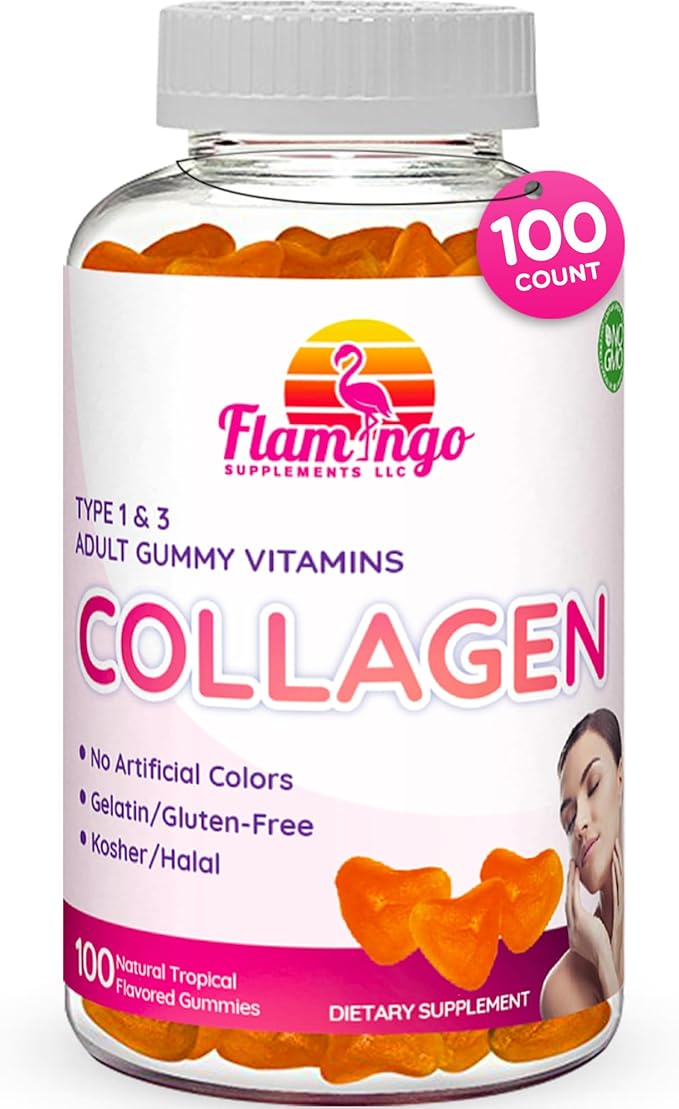 Collagen Gummies- Natural Marine Collagen for Women and Men- Collagen Supplements for Skin Hair Nails- Hydrolyzed Type 2 &amp 1 3- Replace Pills and Powders - No Gelatin Kosher Halal- 100 Ct.