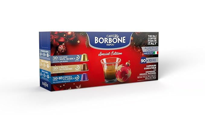 Caffè Borbone Limited Edition Holiday Variety Pack Aluminum Capsules Compatible with Nespresso Original Machines 100 Count