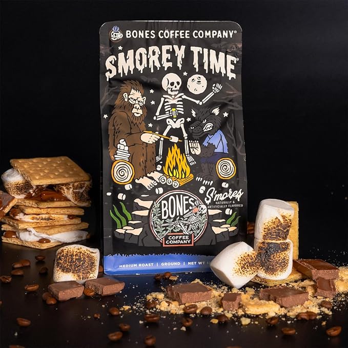 Bones Coffee Company S'morey Time and Highland Grog Whole Bean 12 oz Medium Roast Low Acid Coffee