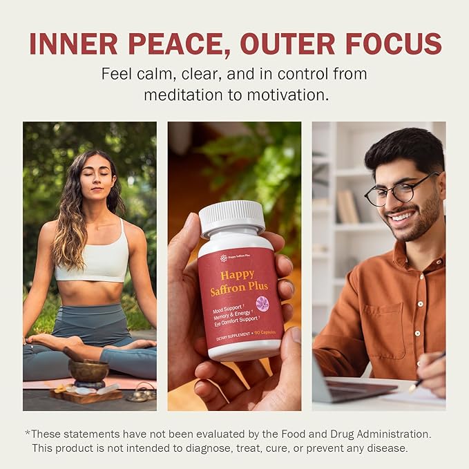 Saffron Supplement for Mood Focus Energy Support Organic Saffron Extract with Curcumin &amp Zinc High Absorption 90 Vegan Capsules