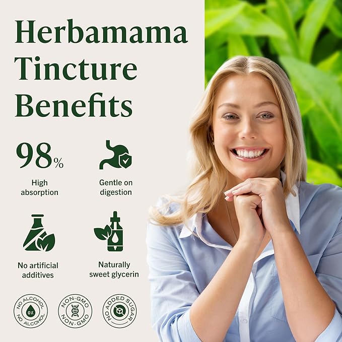 HERBAMAMA Green Tea Drops - Vegan Antioxidant &amp Overall Support with Green Tea Extract Liquid Tincture - Non-GMO Alcohol &amp Sugar-Free Camellia Sinensis Supplement 84-Day Supply