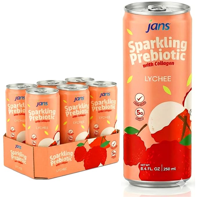 Jans Sparkling Prebiotic Drink Soda Beverage 8.4 Fl Oz (24-Pack Variety Flavors) – Low Calorie NO Added Sugar Non-GMO Sparkling Fruit Beverage Gut Health Support