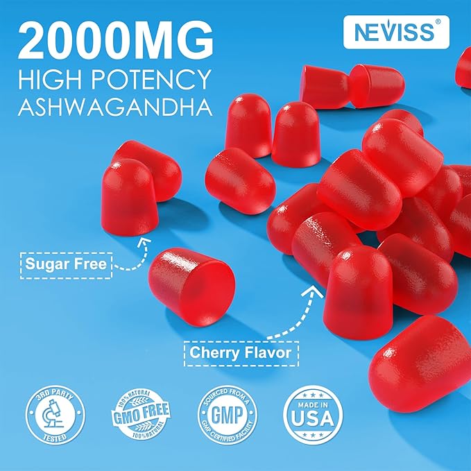 Ashwagandha Gummies Magnesium Glycinate Gummies 2000mg for Adults Vitamin B6 Zinc Rhodiola Rosea Lemon Balm Relaxation Support Natural Zzz Brain Muscle Stamina Energy Sugar Free