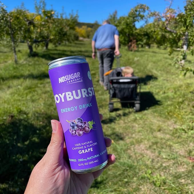 No Sugar Joyburst Energy Drink Grape 0 Calorie 0 Sugar Sugar Free Energy Drink with Natural Caffeine Hint of Sweetness and Refreshing Sparkling Water - 12 Packs