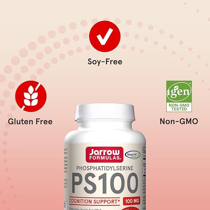 Jarrow Formulas PS100 Phosphatidylserine 100 mg Dietary Supplement for Brain Health and Cognition Support 120 Softgels 40-120 Day Supply