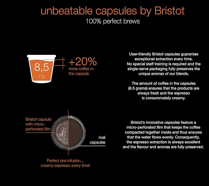 Bristot Cremoso Espresso Capsules – Intense Creamy Full-Bodied – Compatible with Lavazza Blue Machines – 50 Count*