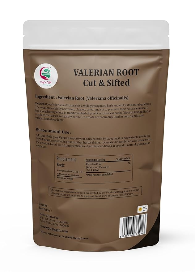 Valerian Root 1 LB Cut &amp Sifted 100% Natural &amp Pure for Tea &amp Herbal Blends Naturally Strong Aroma Resealable Bag for Freshness - By Yogi’s Gift®