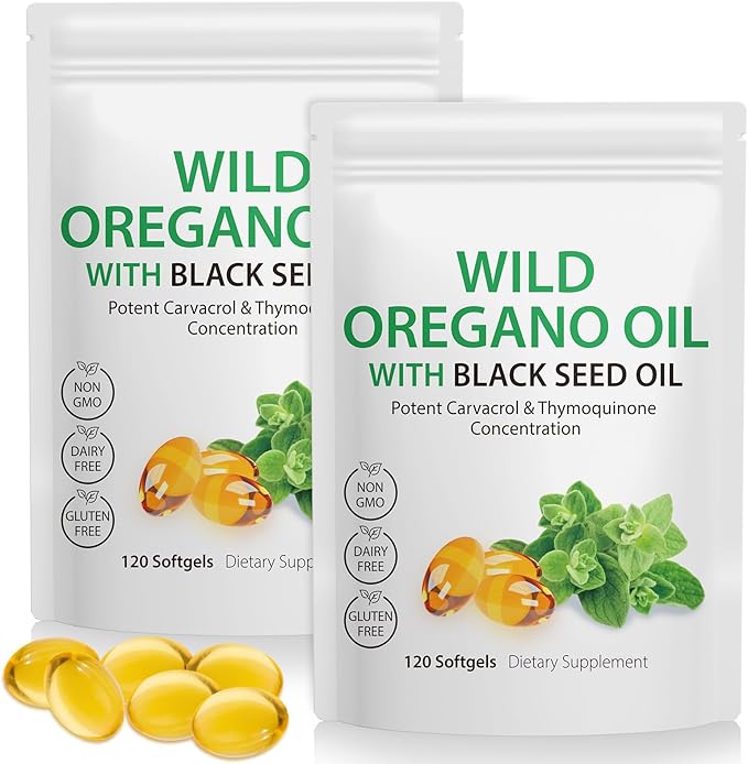 Oil of Oregano Softgels 6000mg Per Serving 240 Count | 2 in 1 Formulated with Black Seed Oil 200mg Natural Antioxidants 4X Strength Carvacrol &amp Thymoquinone | Plant Based Non-GMO &amp Immune Su
