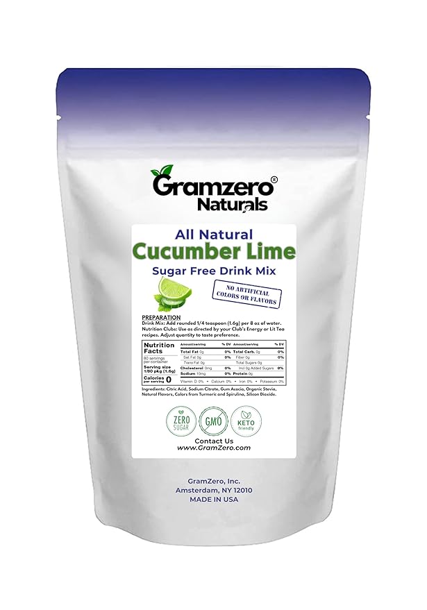 GramZero All Natural Cucumber Lime Zero Calorie Sugar Free Drink Mix Great For Nutrition Club Loaded Tea Stevia Sweetened