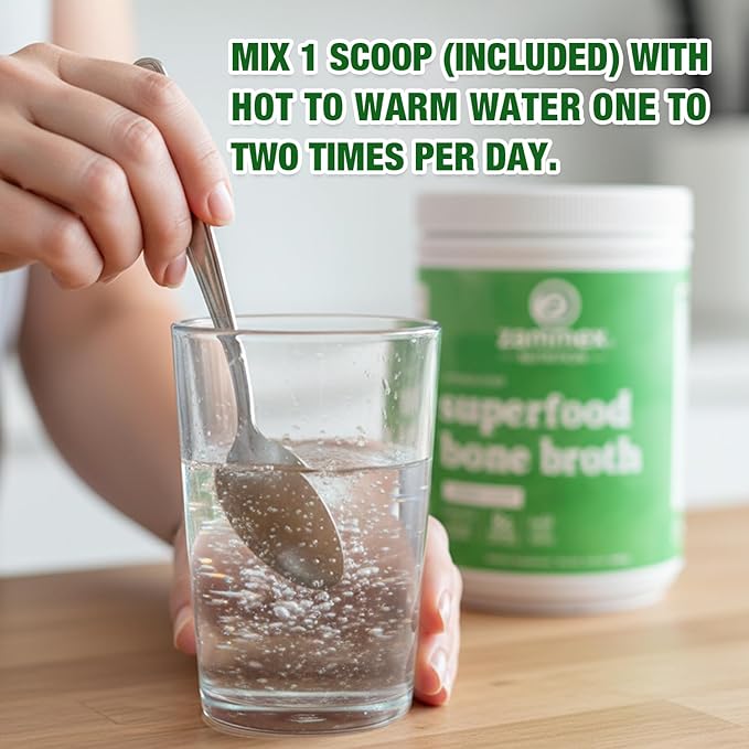 Zammex Bone Broth Plus Superfood Protein Powder (Turmeric Flavor) 8g Hydrolyzed Protein with Vitamin D for Healthy Skin Nails Hair Joints &amp DigestionNon-GMO (30 Servings)