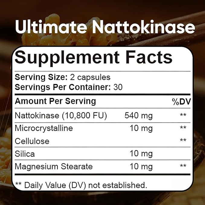Ultimate Nattokinase Supplement with 10800 FU of Nattokinase Natural Support for Circulation &amp Cardiovascular Health Odorless Fermented Soy Enzyme Easy Daily Routine 180 Count