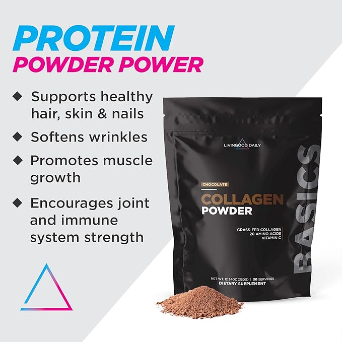 Livingood Daily Chocolate Collagen Powder for Women &amp Men Hydrolyzed Collagen Peptides Powder with Vitamin C Protein with 20 Amino Acids Type I &amp III Grass Fed Keto Paleo Gluten Free 3