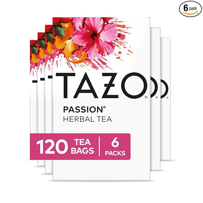 TAZO Passion Herbal Tea Bags Iced or Hot Caffeine-Free 120 Total Tea Bags (20ct - Pack of 6)