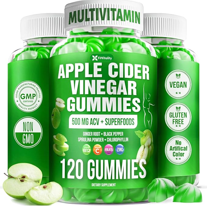 120 Premium Apple Cider Vinegar (ACV) Gummies Formulated with Vitamin B12 Zinc Ginger &amp Vitamin C120 | Vegan - Gluten Free - Non GMO