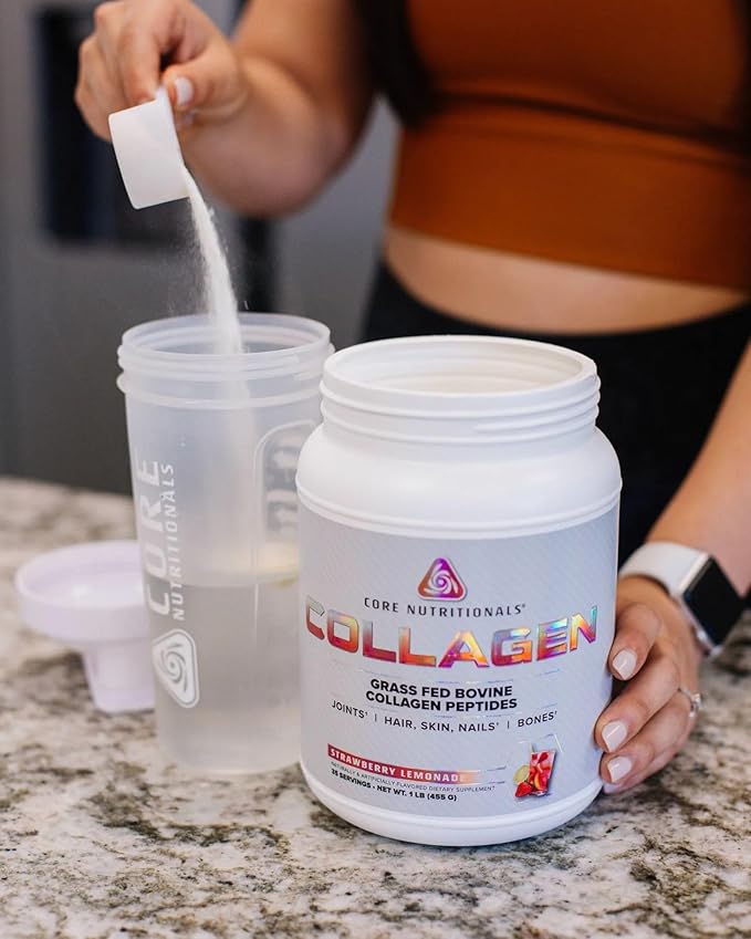 Core Nutritionals Hydrolyzed Collagen Peptides | Type I &amp III from Grass Fed Bovine | Hair Skin &amp Nails | Bone &amp Joint Support | 1 Pound (Peach Mango)