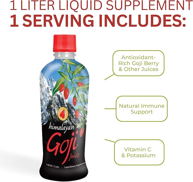 Youngevity Himalayan Goji Berry Juice – Premium Quality 100% Natural Goji Juice – Vitamin and Antioxidant Rich Superfruit Supplement – No Added Sugar Flavours Additives (1 Liter) (Pack of 2)