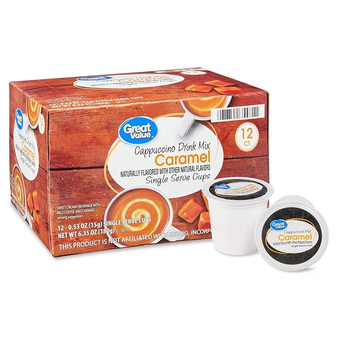 Great Value Cappuccino Coffee and Hot Drink Single Serve Pods 12 Count (Caramel Cappuccino Pack of 3)