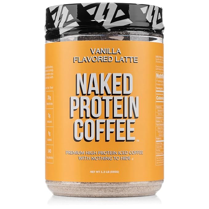 NAKED Vanilla Latte Protein Coffee - Premium Colombian Iced Coffee Protein Shake Drink Delicious Keto Friendly and Gluten Free 17 Servings
