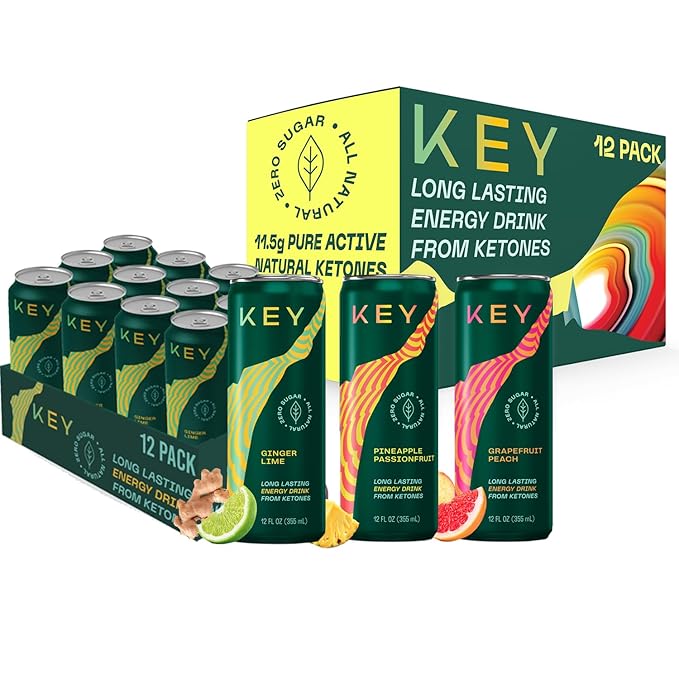 KEY 24-Pack Combo Bundle - Ketone Energy Drink - Variety Pack 12pk &amp Ginger Lime 12pk - Sugar Free All Natural Long Lasting Energy