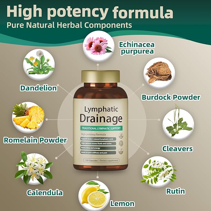 Lymphatic Drainage Capsules 120 Capsules New Maximum Potency Formula 2 Month Supply with Dandelion Extract Cleavers Extract - Supports Cellulite Reduction Lymphatic Drainage &amp Immune Health