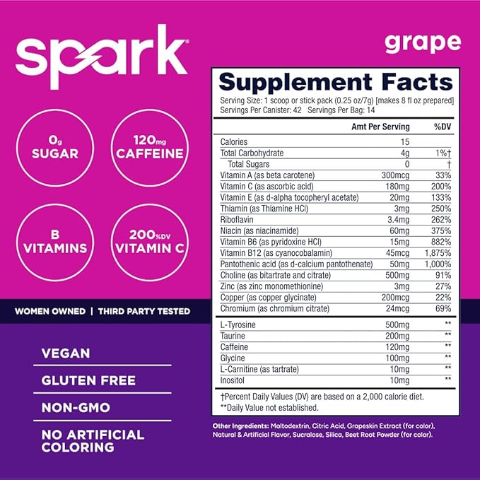 AdvoCare Spark - Energy Drink Mix - Vitamin &amp Amino Acid Supplement - Supports Energy &amp Focus - Portable Immune Support - Sugar-Free - Grape (10.5