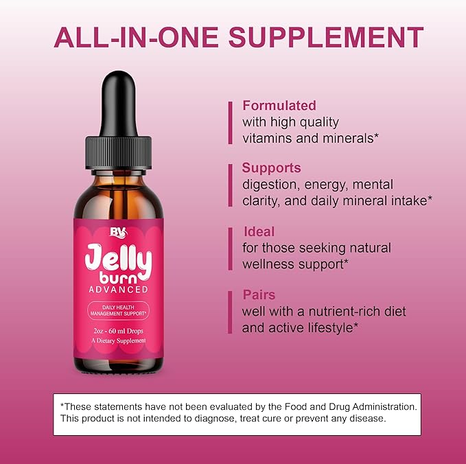 BLUE VIBE Jelly Burn Advanced Drops Jelly Burn Premium Liquid Drop Supplement Maximum Strength Overall Health &amp Wellness Support JellyBurn Daily Health Support Supplement (3 Pack - 6oz / 180ml)