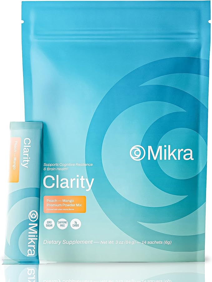 Mikra Clarity Nootropic Focus Drink Mix - Daily Cognitive &amp Calm Support Formula with Citicoline Lion’s Mane &amp L-Theanine - Calm Drink Mix &amp Focus Aid for Energy and Clarity - 14 Single-S