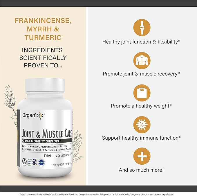 Organixx Clean Sourced Collagens (30 Serv) &amp Joint &amp Muscle Care (60 Caps) Bundle Collagen Protein plus Organic Turmeric Frankincense &amp Myrrh Supports Joint Skin Hair &amp Immune Hea